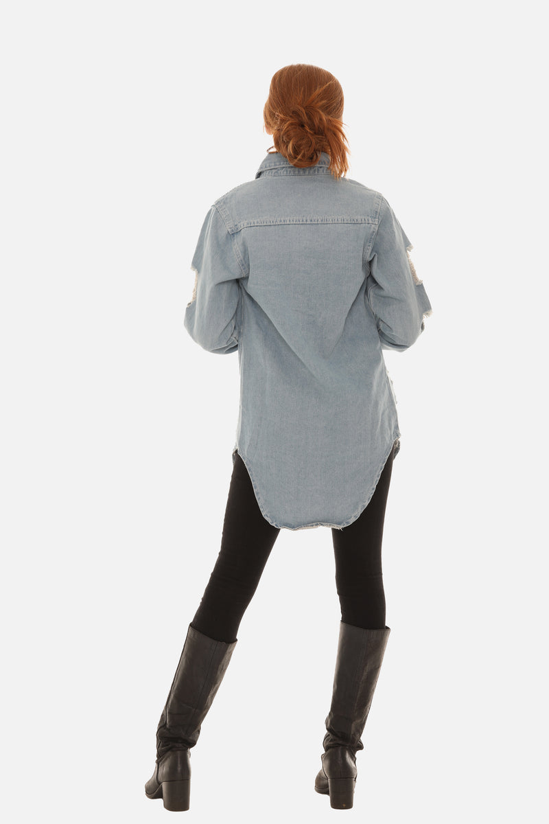 Women's Distressed Shirt with a Solid Back