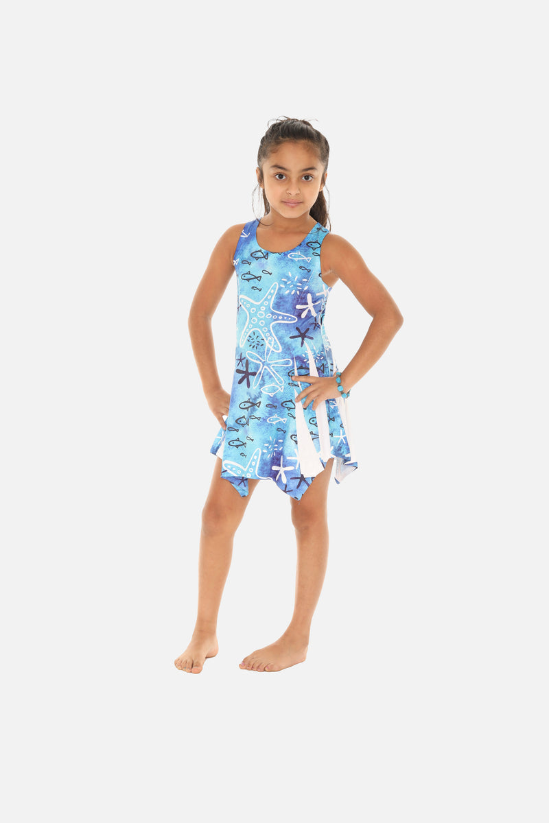 Kid's Knitting Short Dress With Sea Shells and Star Fish Prints
