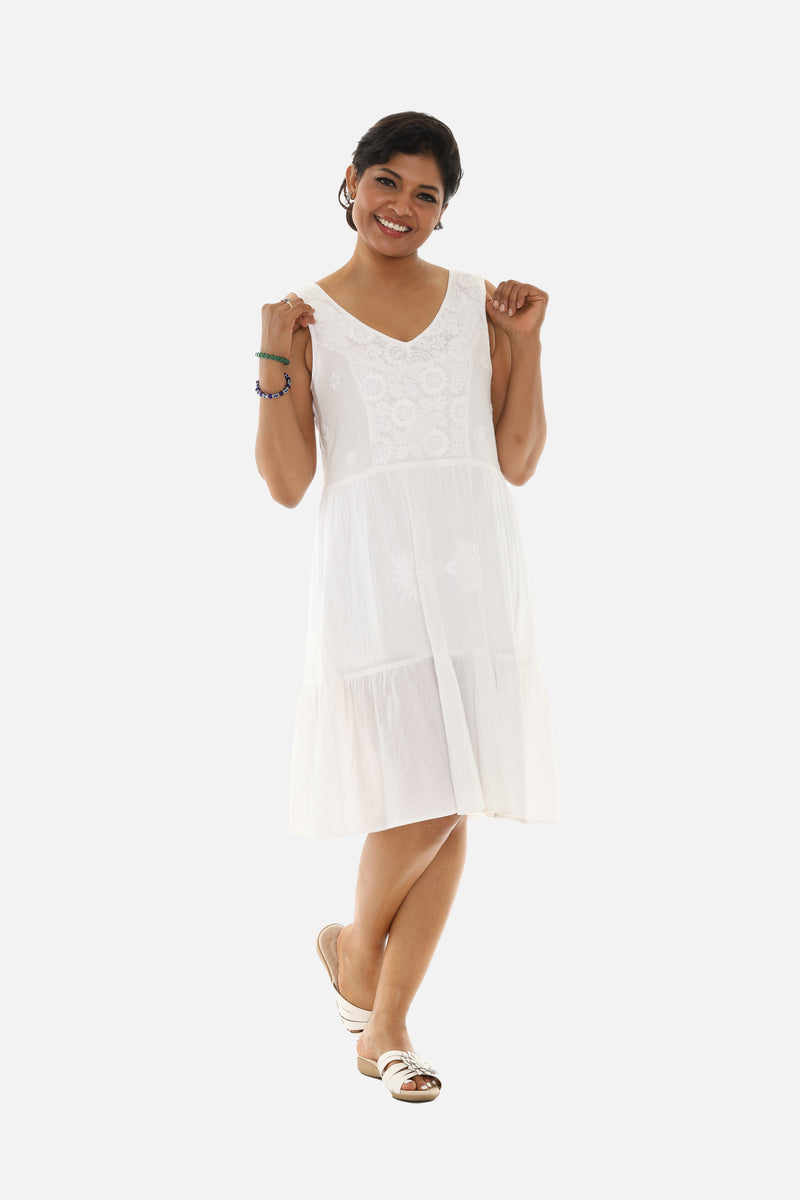 White Cotton Embroidered Dress