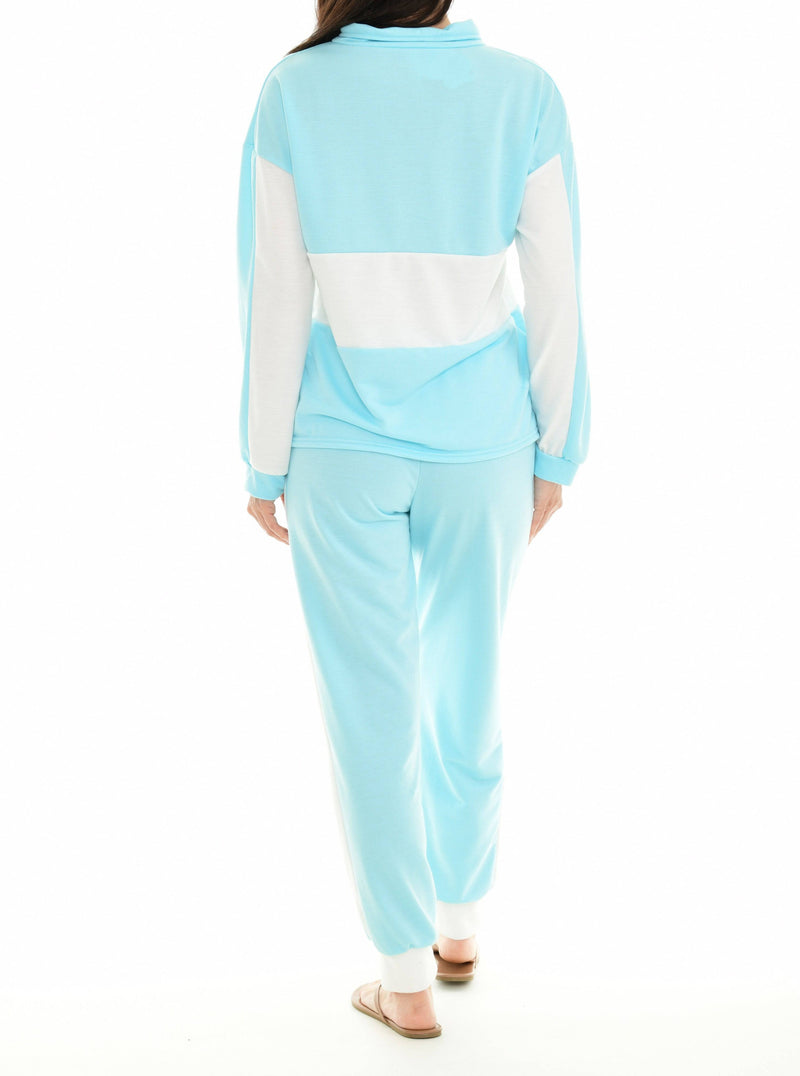 Turquoise & White Color Block Quarter-Zip Pullover & Joggers - Shoreline Wear, Inc.