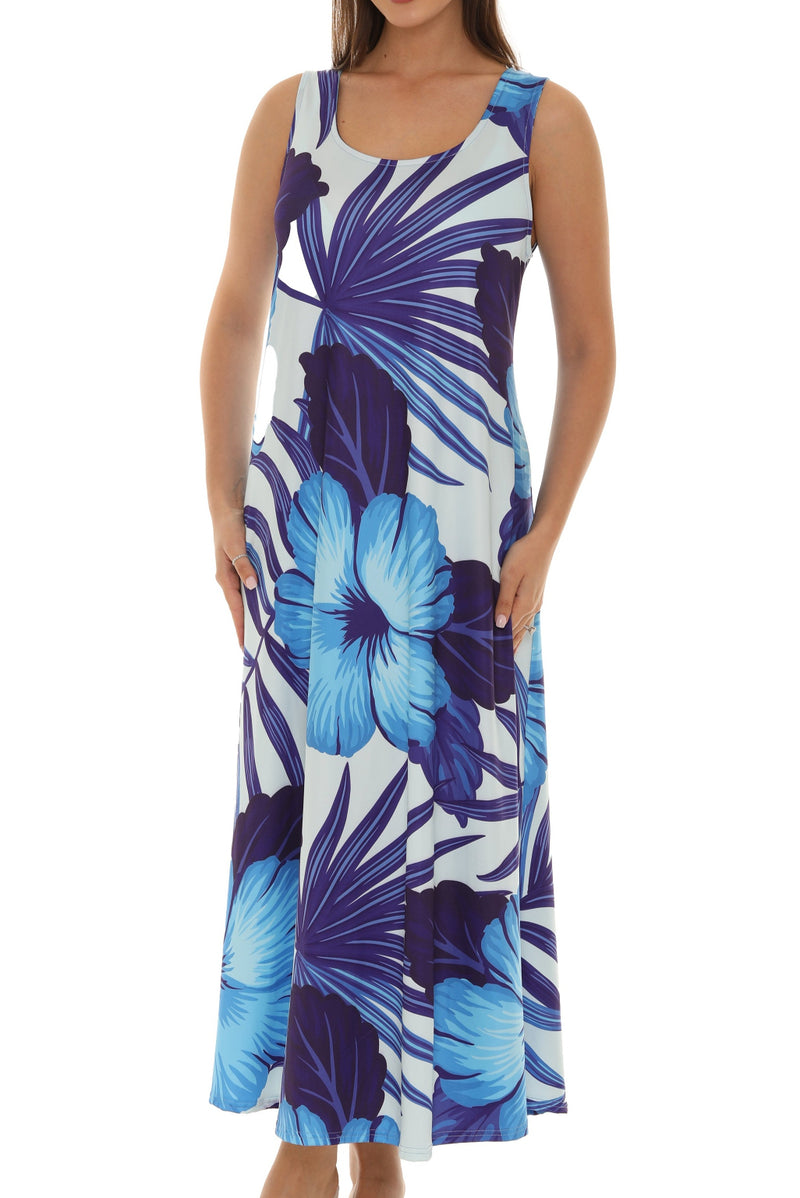 Tropical Floral Sleeveless Long Maxi Dress L / Coral Tropical Floral Sleeveless Long Maxi Dress L / Coral