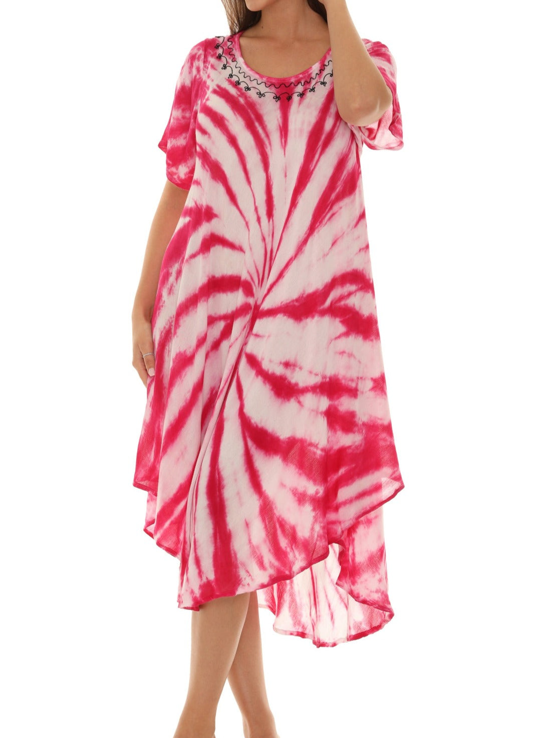pink and white tie dye dress Tie dye short sleeves dresses