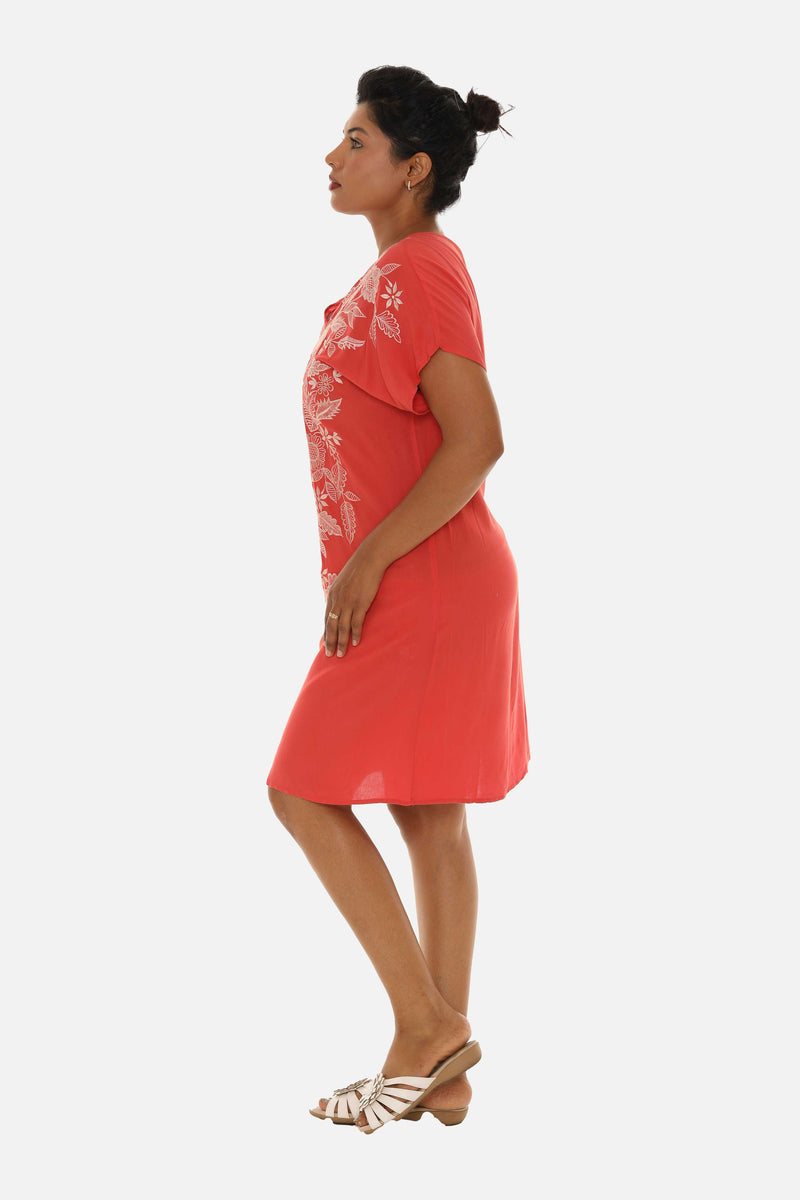 coral dress short sleeve Mina Half Zip Dress Short Sleeve 37" (Coral) L