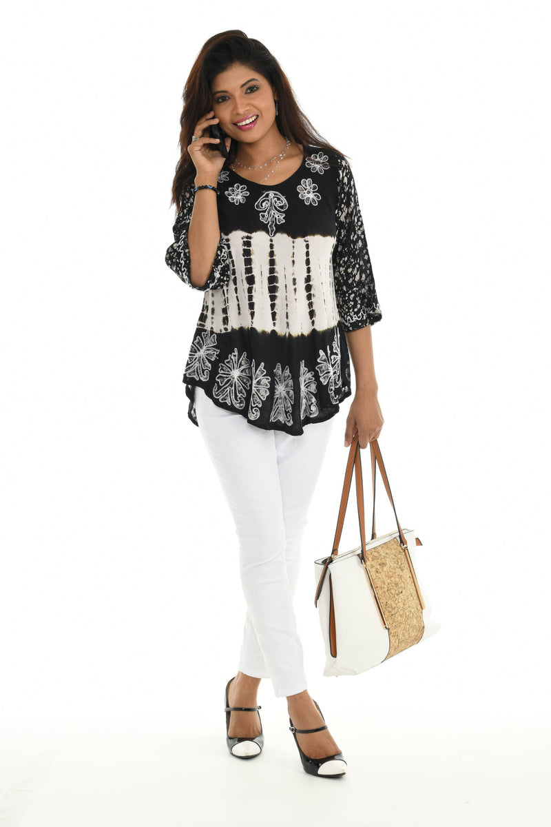 Floral Three-Quarter Sleeve Swing Top