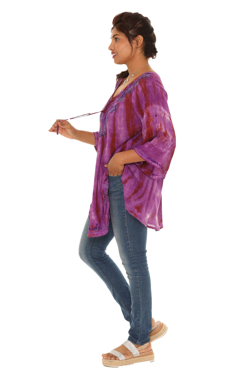Tie Dye Tunic with Neckline Embroidery