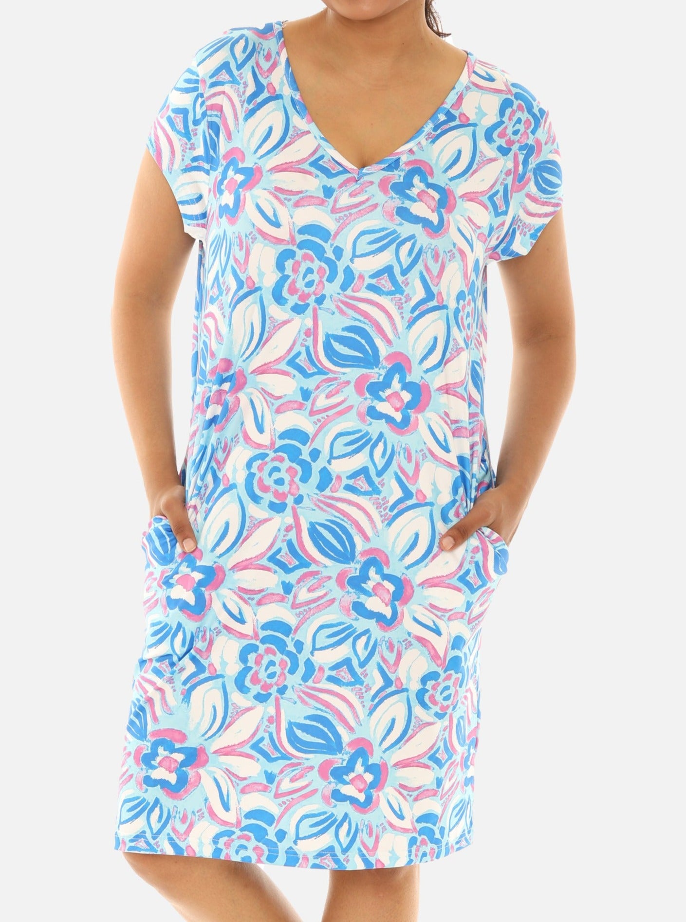UPF 50+ Short Sleeve Knee Length V-Neck Dress 3X