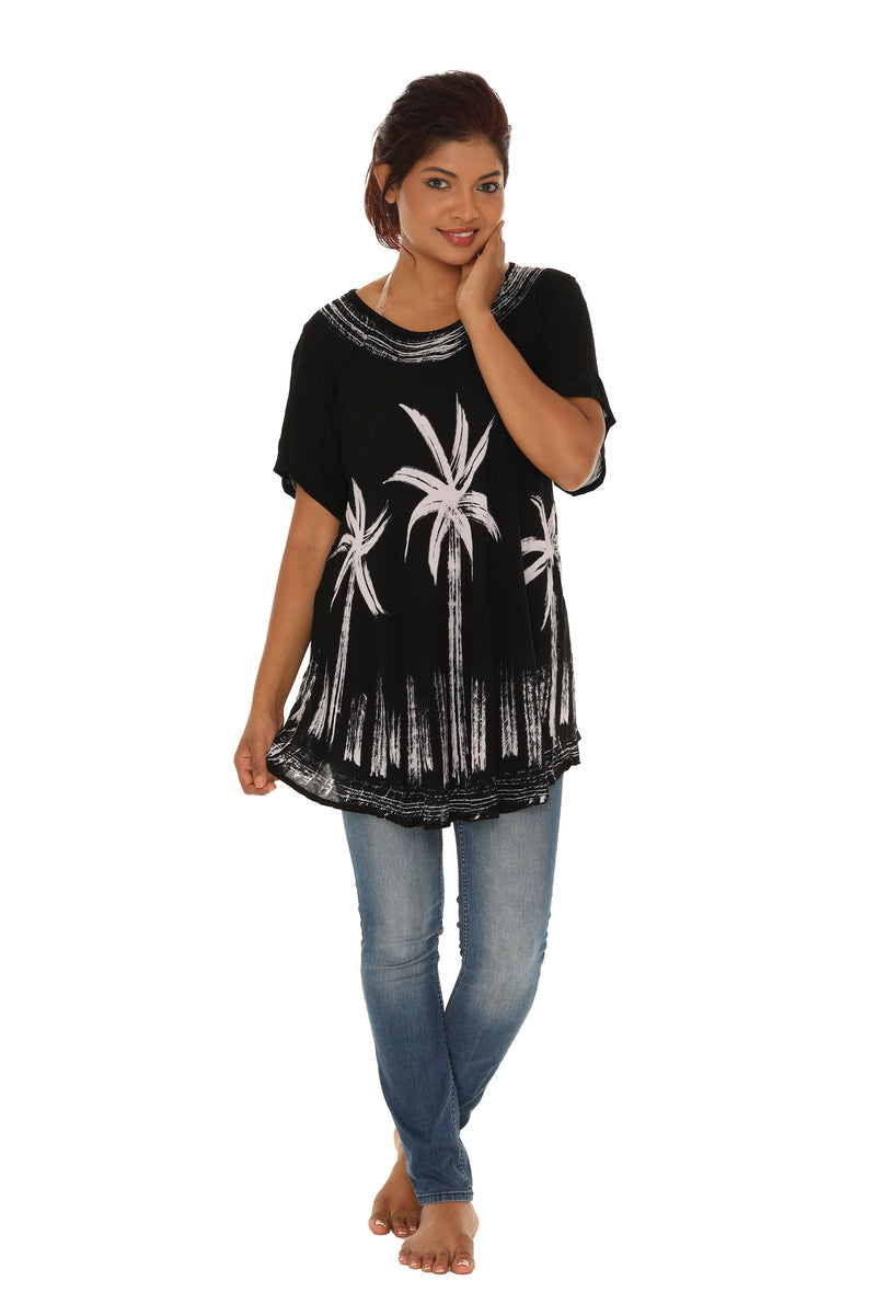 Black Palm Tree Half-sleeves Top