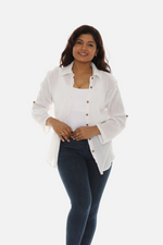 Crinkled Fabric Button Down Shirt For Women