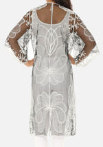 Butterfly Pattern Long Cover-Up with Tie-Knot Closure