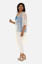 Butterfly Pattern Long Cover-Up with Tie-Knot Closure