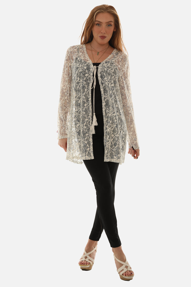 Lace Floral Pattern Open Front Cardigan