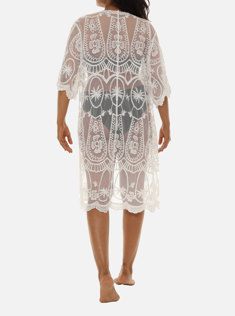 Short Mesh Coverup with Abstract Palm Tree