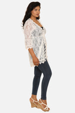Long Sleeve Lace and Mesh Embroidered Tunic Top