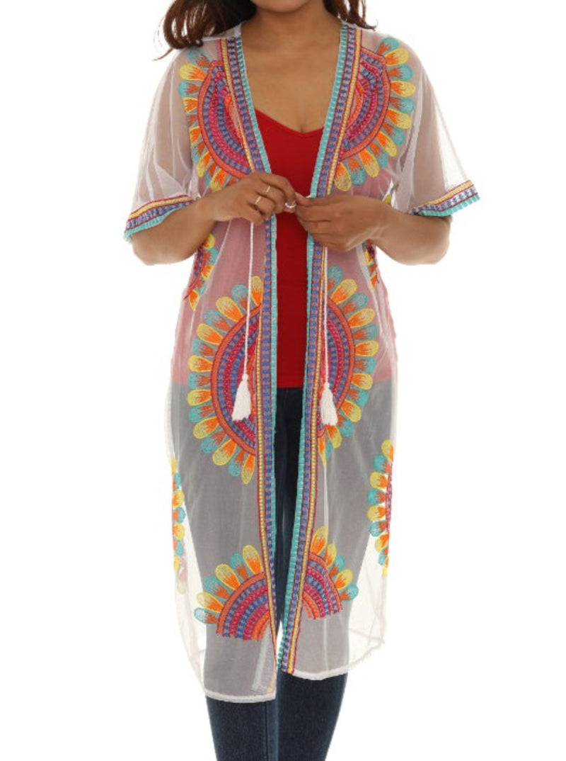 Women's Sheer Mesh Floral Embroidered Long Beach Duster - Shoreline Wear, Inc. Women's Sheer Mesh Floral Embroidered Long Beach Duster - Shoreline Wear, Inc.