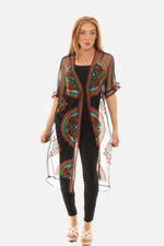 Women’s Sheer Mesh Floral Embroidered Long Beach Duster