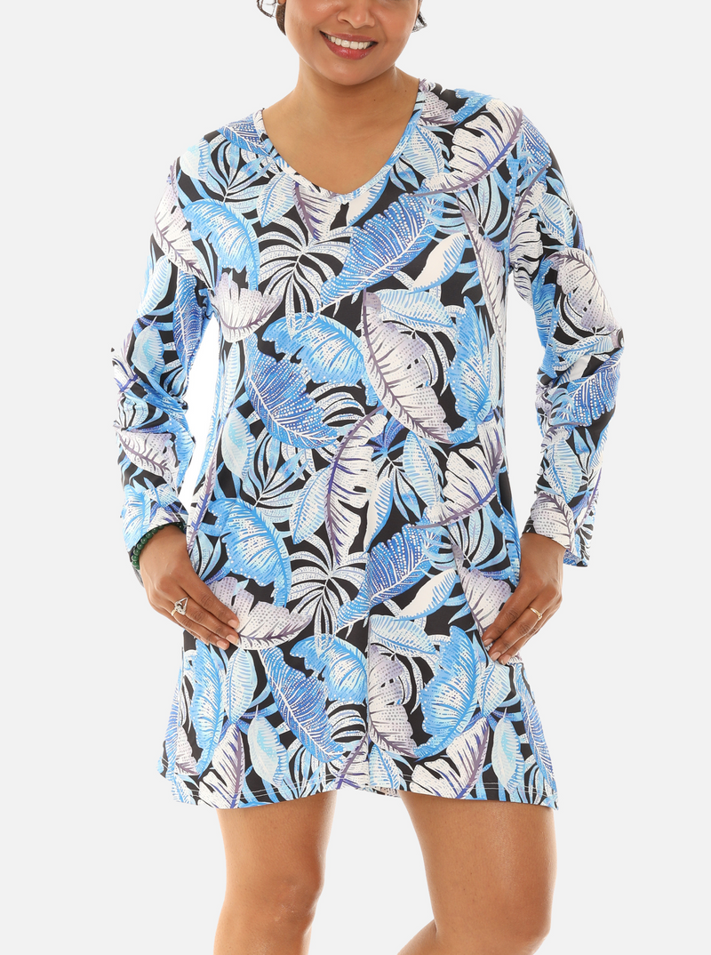 Long Sleeve UPF 50+ Leaf Print Dress M Long Sleeve UPF 50+ Leaf Print Dress M