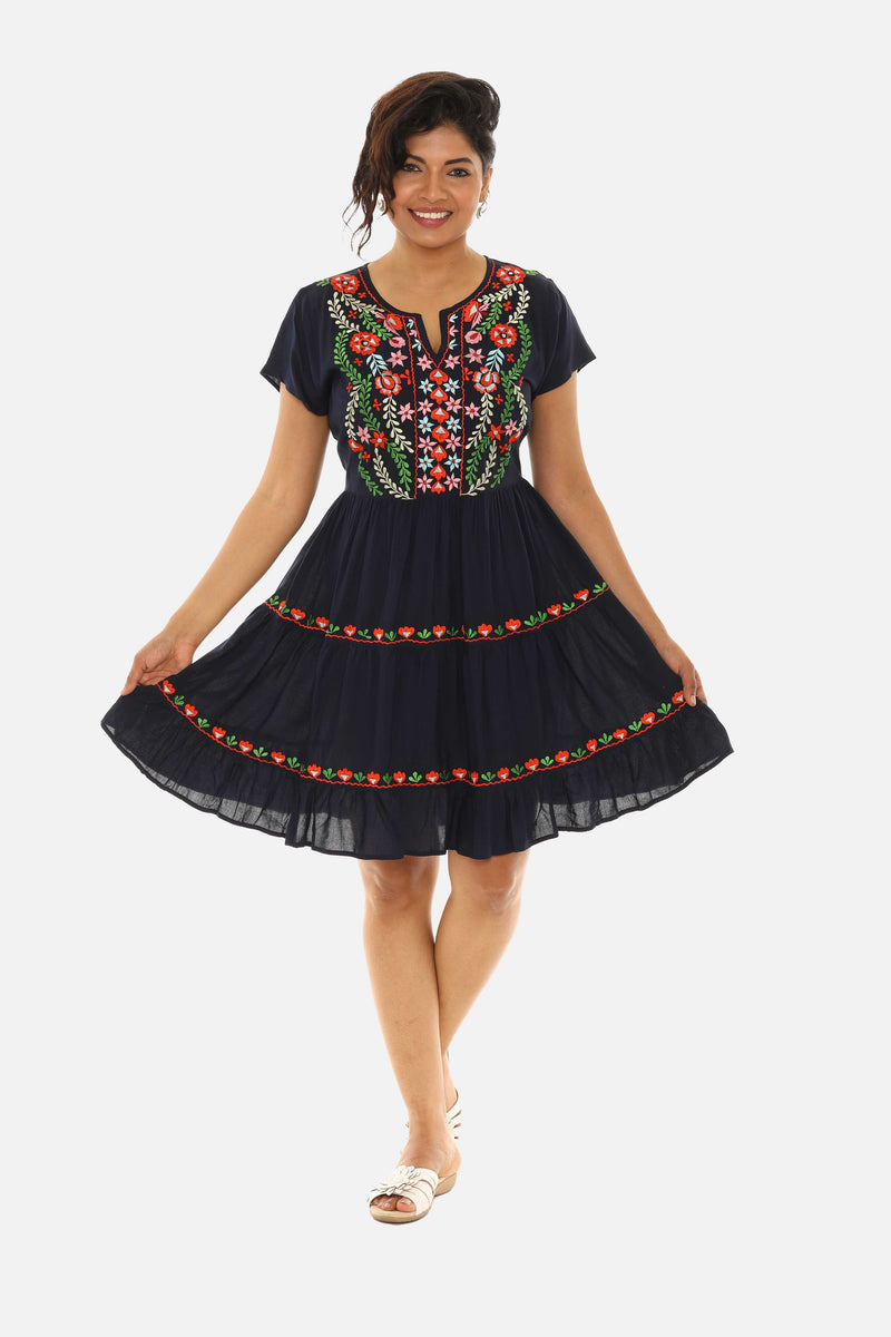 Midi Tiered Dress with Embroidery