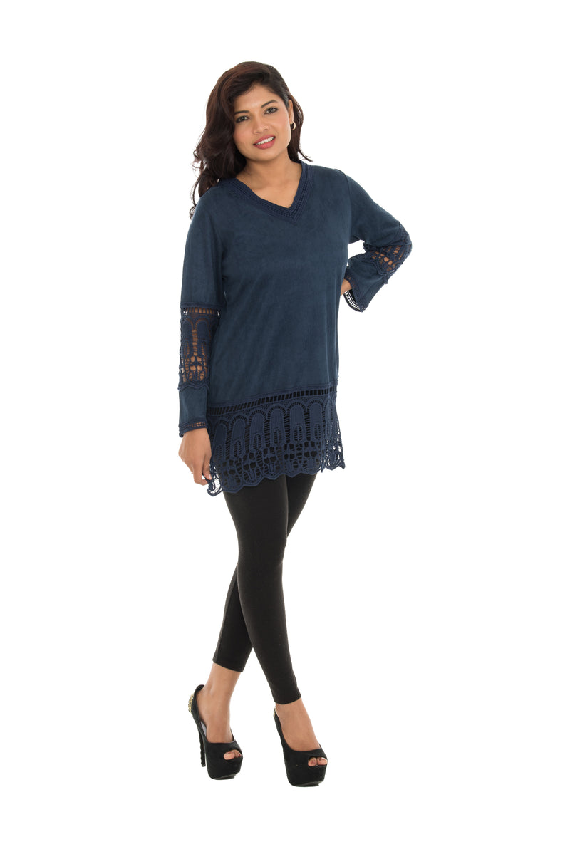 Lace-Accent V-Neck Tunic