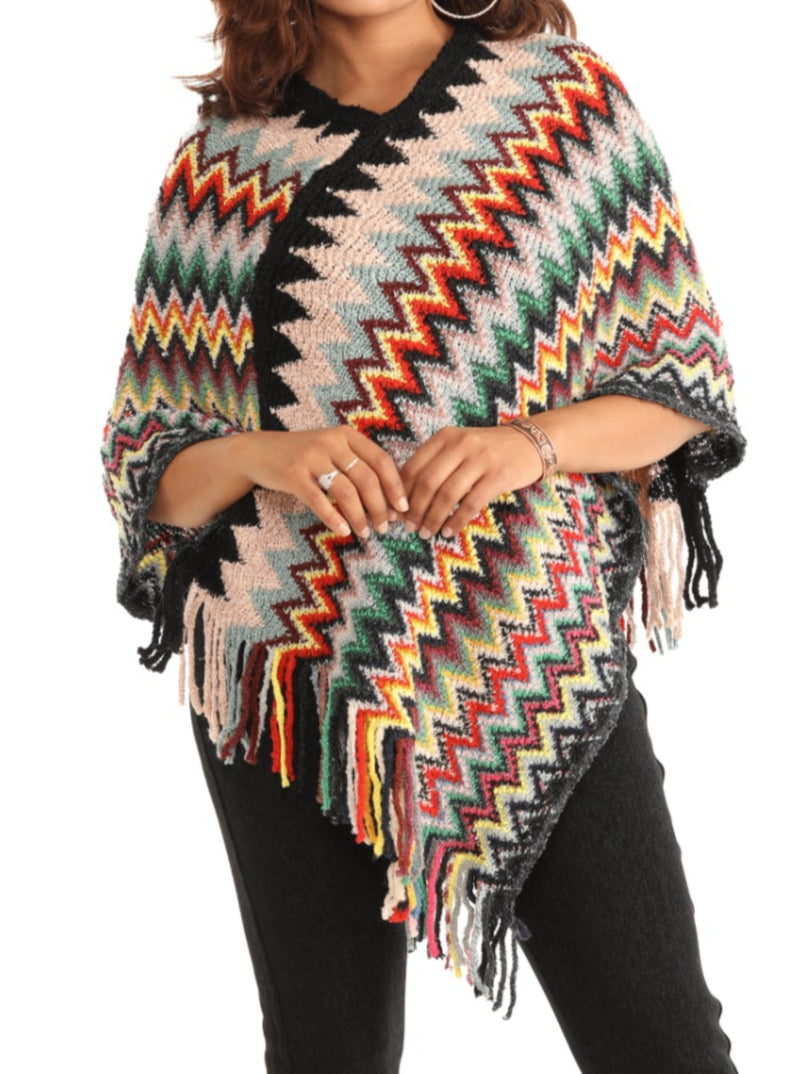 Casual knit Cape Poncho with Fringes