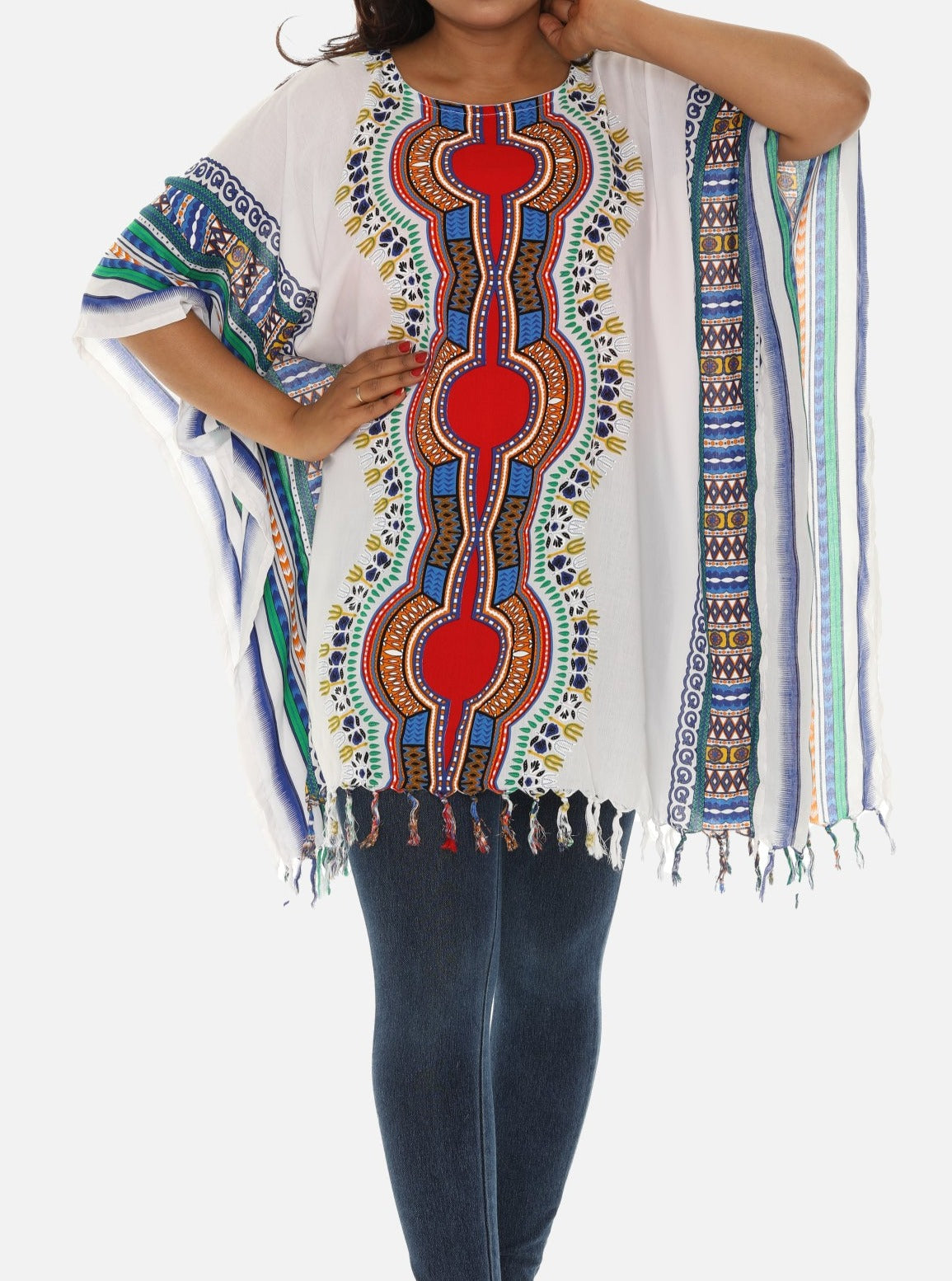 One Shoulder Caftan in Coral Multi