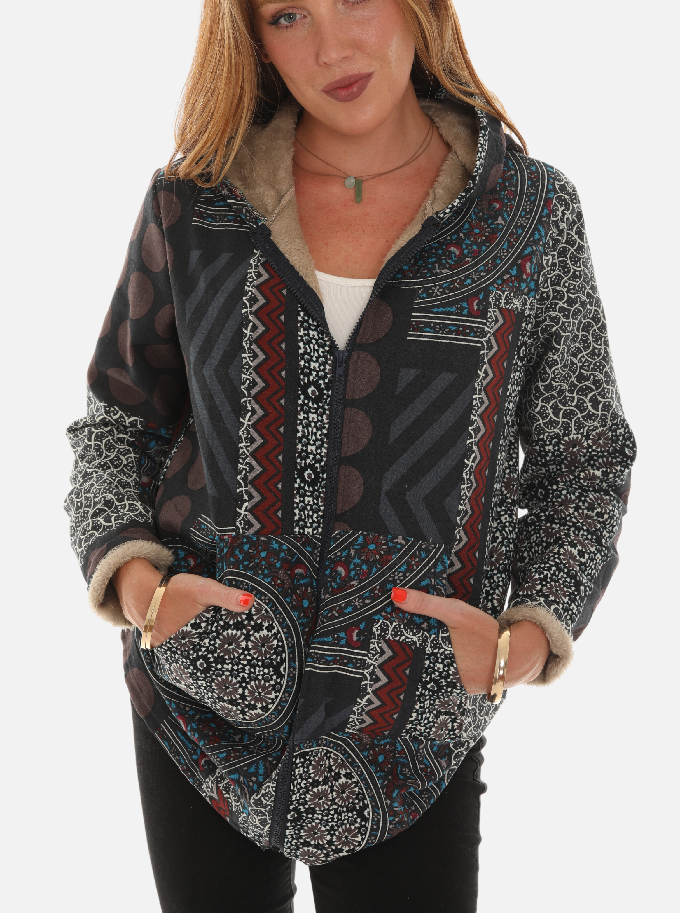 Floral print on Geometric Pattern Jacket - Shoreline Wear, Inc.