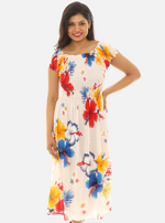 Women's Tropical Smocked Midi Dress Hibiscus Print