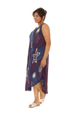 Tie Dye Star Print Sleeveless Midi Rayon Sundress