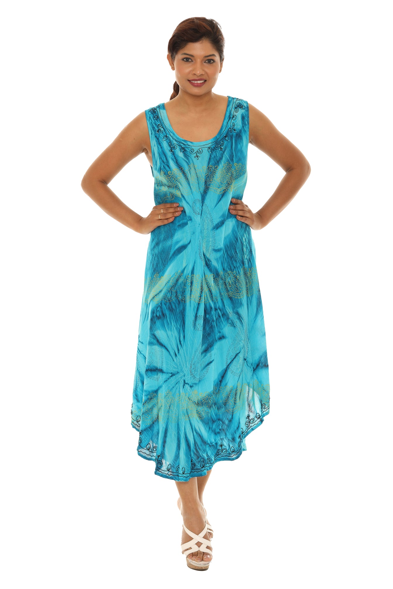 Tie Dye Star Print Sleeveless Midi Rayon Sundress Tie Dye Star Print Sleeveless Midi Rayon Sundress