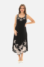 Sleeveless Midi Dress with Embroidered Star Motif
