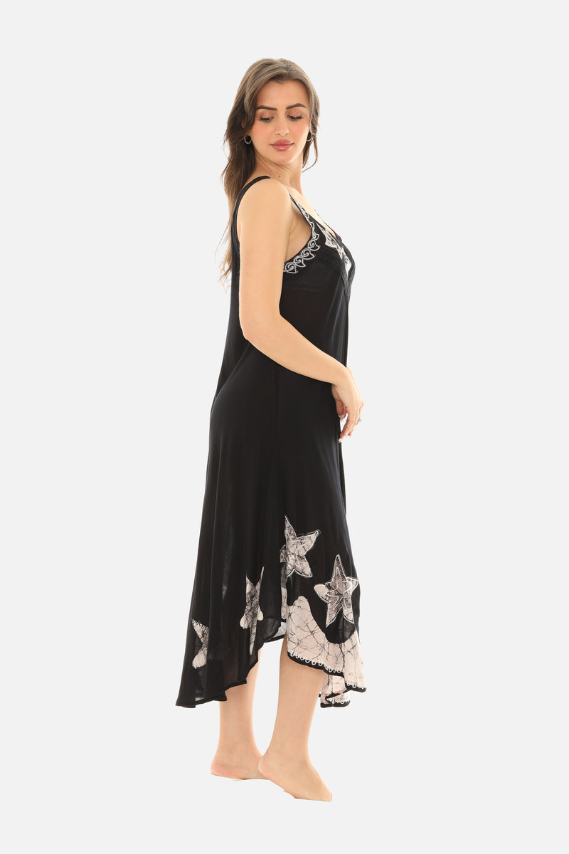 Sleeveless Midi Dress with Embroidered Star Motif - 4X / Black Sleeveless Midi Dress with Embroidered Star Motif - 4X / Black
