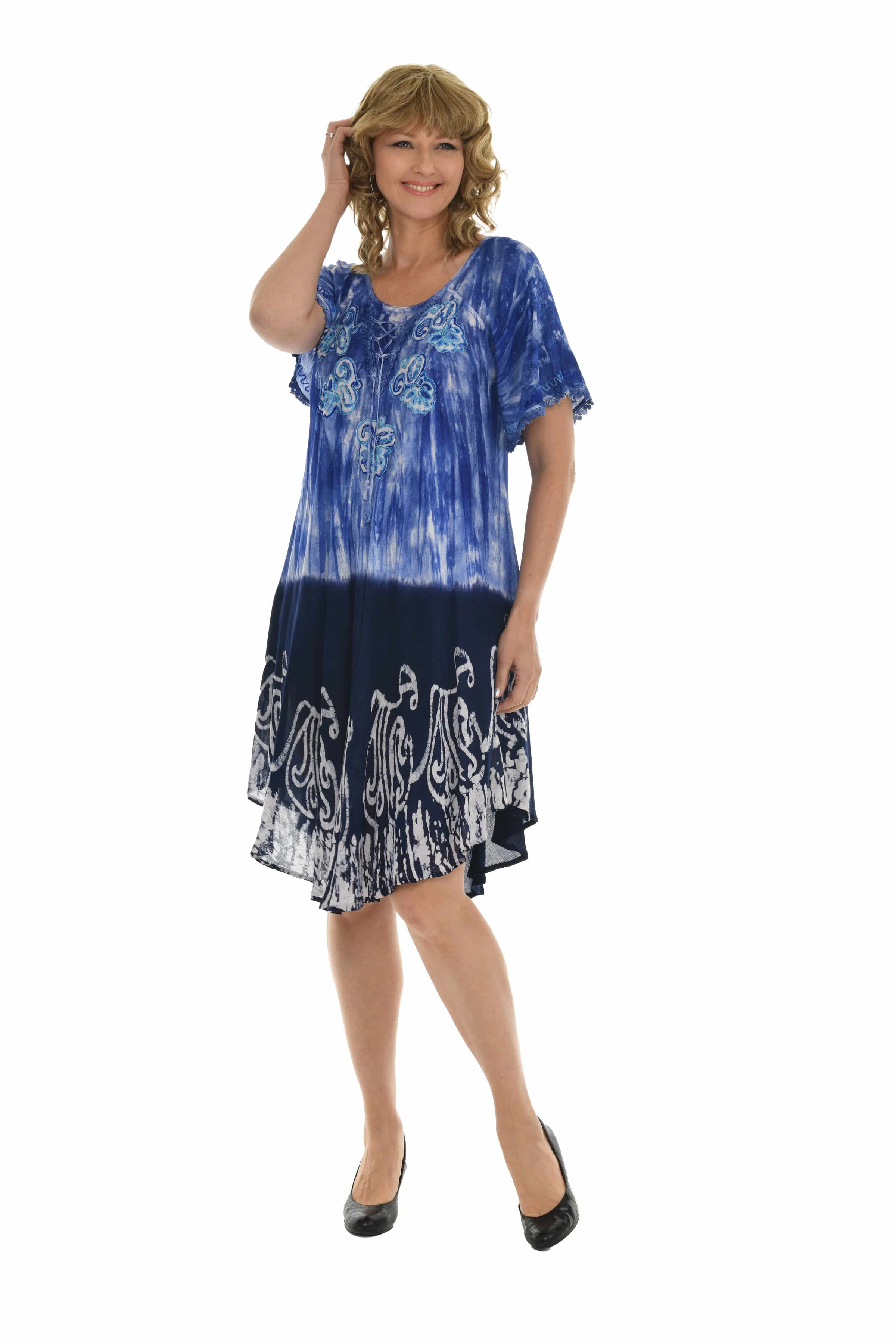 Casual Lace Short Sleeve Tie Dye Corset Loose Midi Length Dress - Shoreline Wear, Inc. Casual Lace Short Sleeve Tie Dye Corset Loose Midi Length Dress - Shoreline Wear, Inc.