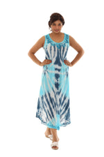 Tie-Dye With Embroidery Neckline Rayon Sundress