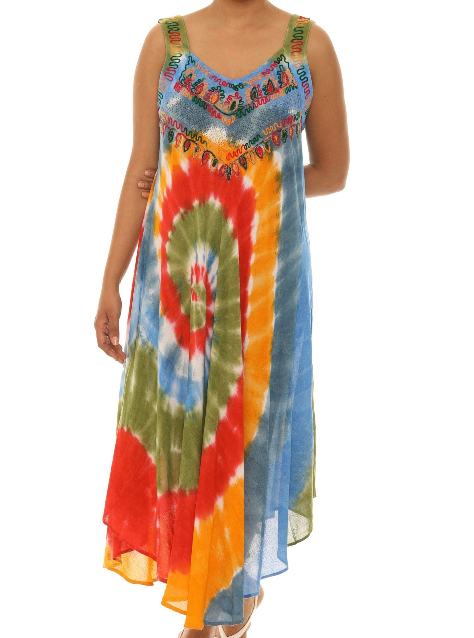 Spiral Tie Dye Sleeveless Long Sundress