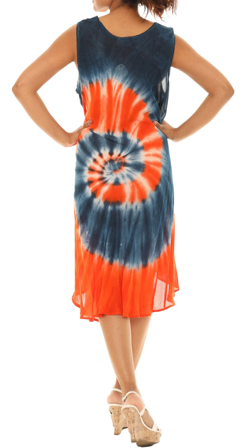 orange and blue tie dye dress Nicole Miller Blue & Orange Tie-Dye Vneck Sun