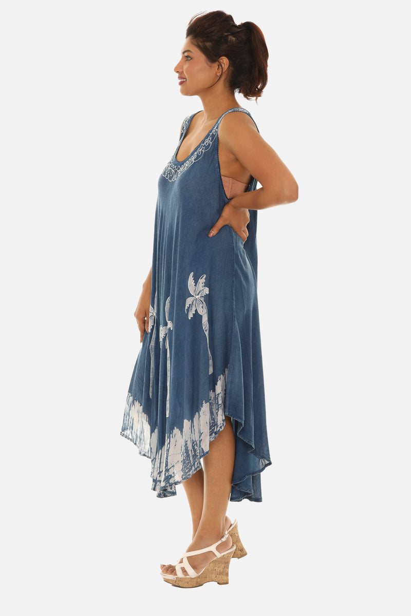 Palm Tree Batik Asymmetrical Hem Shift Dress - ONE SIZE PLUS / Black Palm Tree Batik Asymmetrical Hem Shift Dress - ONE SIZE PLUS / Black