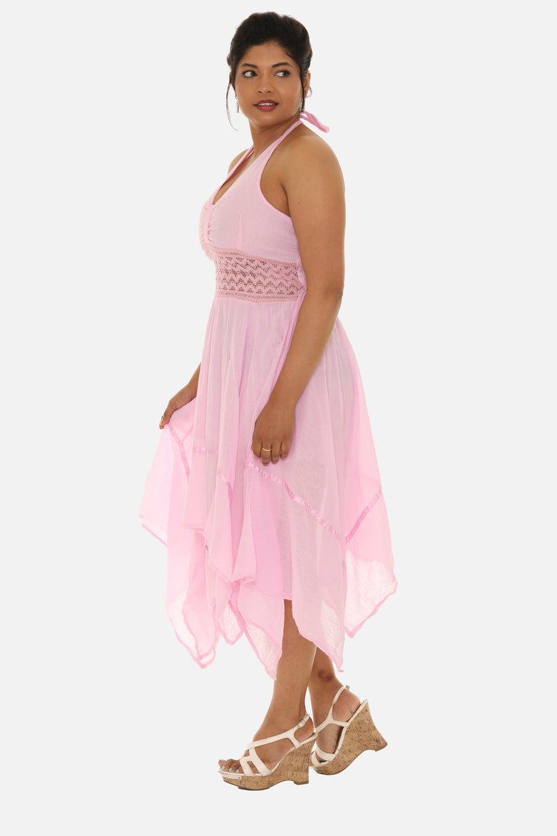 Mexican Style Cotton Halter Midi Dress S/M / TURQUOISE Mexican Style Cotton Halter Midi Dress S/M / TURQUOISE