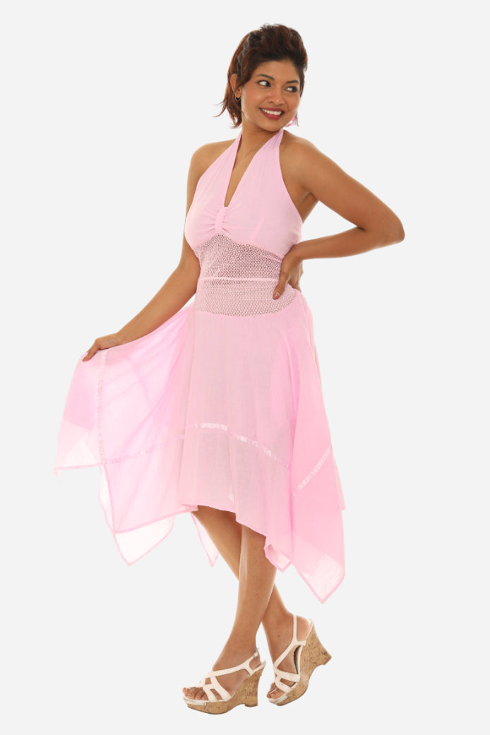 Cotton Mexican Style Halter Dress L/XL / Pink Cotton Mexican Style Halter Dress L/XL / Pink