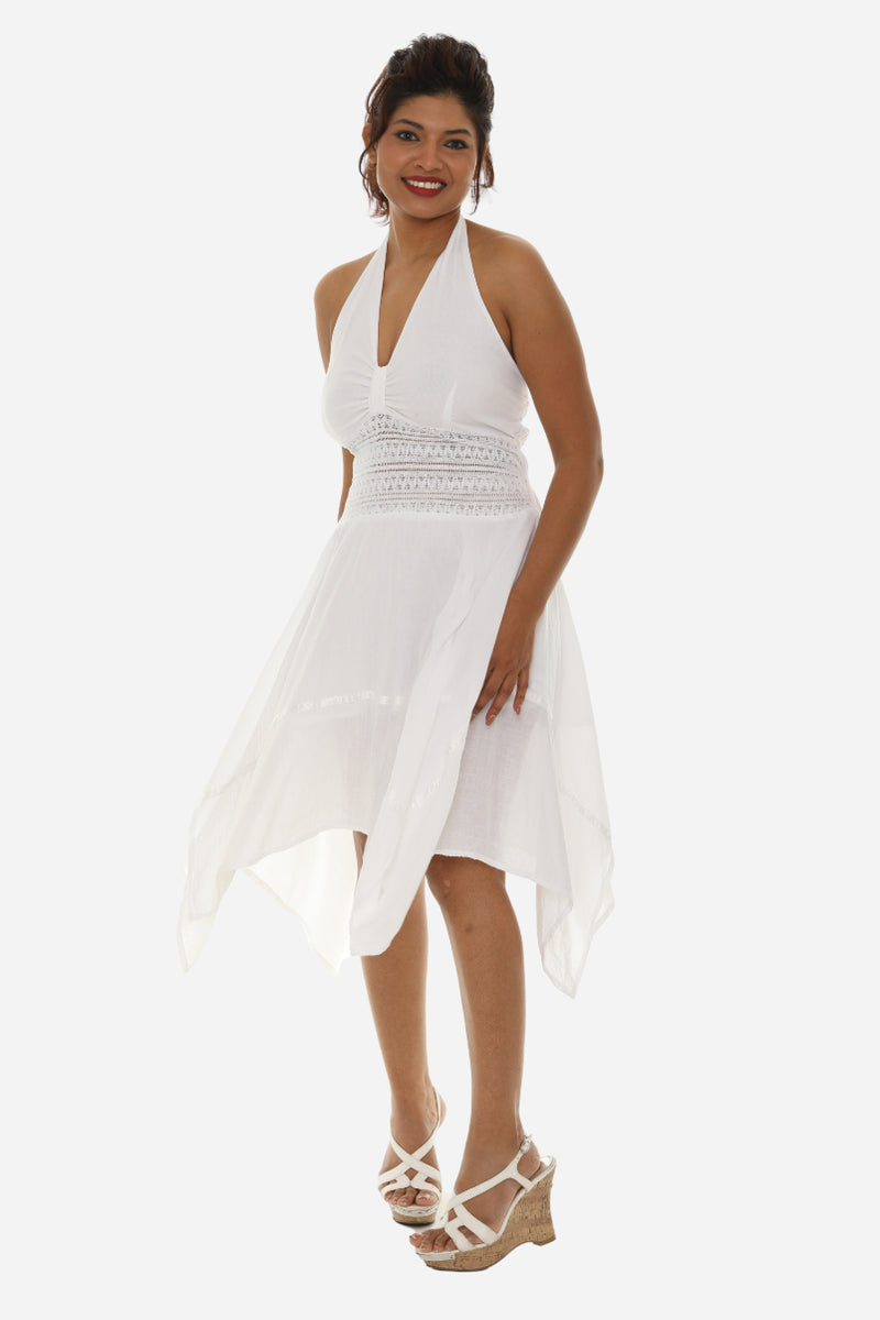 mexican white dress Cotton Mexican Style Halter Dress L/XL / TURQUOISE