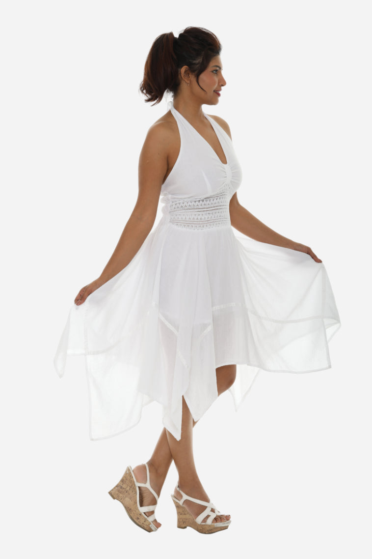 Cotton Mexican Style Halter Dress L/XL / TURQUOISE Cotton Mexican Style Halter Dress L/XL / TURQUOISE