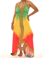 Women's Halter Long Maxi Dress in Bold Rasta Colors