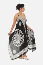 Batik Print Halter Dress with Asymmetrical Hem