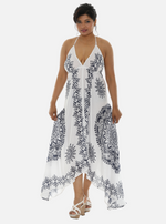 Batik Print Halter Dress with Asymmetrical Hem