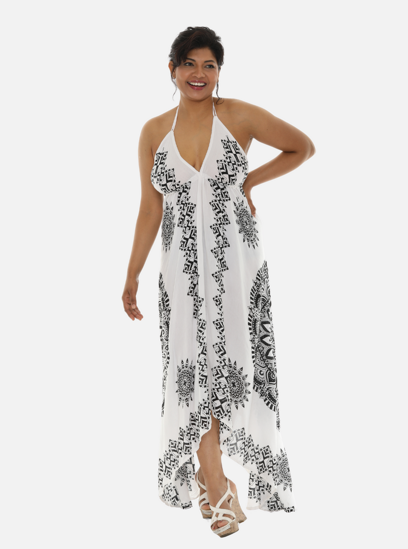 Batik Print Halter Dress with Asymmetrical Hem