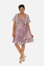 Short Sleeve V-Neck Floral Midi Dress For Women