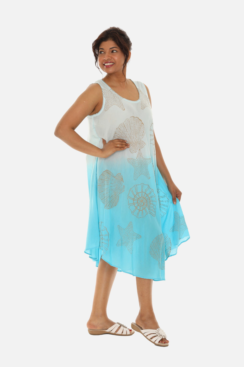 Sea Shell Print on Rayon Women's Midi Dress