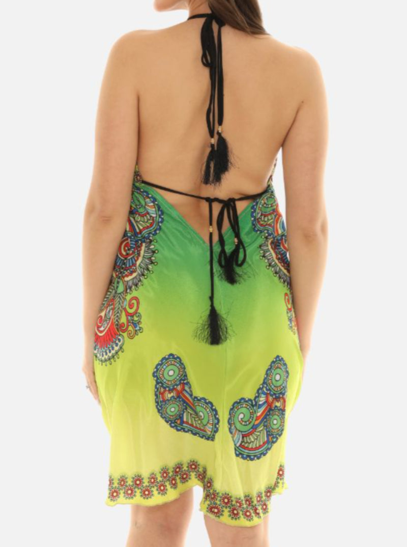 Batik Print with Thin Spaghetti Short Halter Dress - S / BLUE Batik Print with Thin Spaghetti Short Halter Dress - S / BLUE