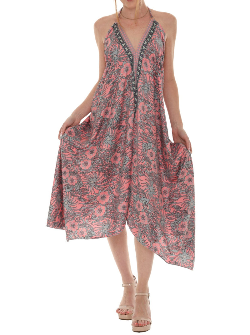 Floral & Abstract Print Halter Long Dress