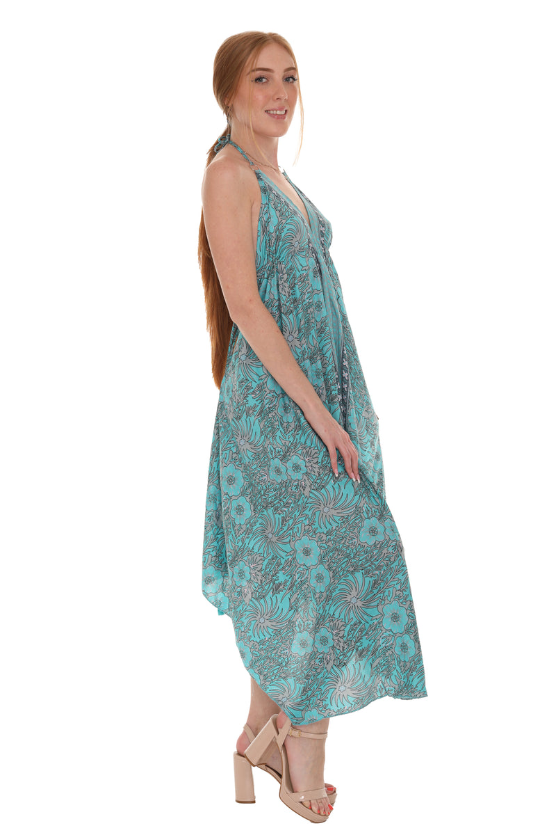 Floral & Abstract Print Halter Long Dress