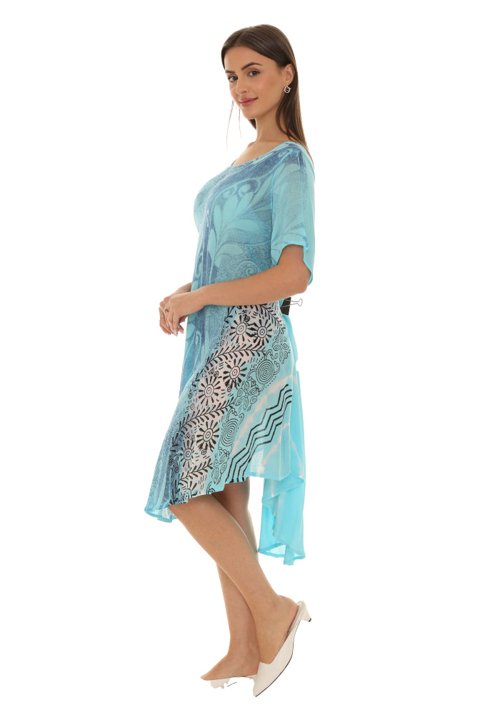 Floral Short-Sleeve Handkerchief Shift Dress 2X / PURPLE Floral Short-Sleeve Handkerchief Shift Dress 2X / PURPLE