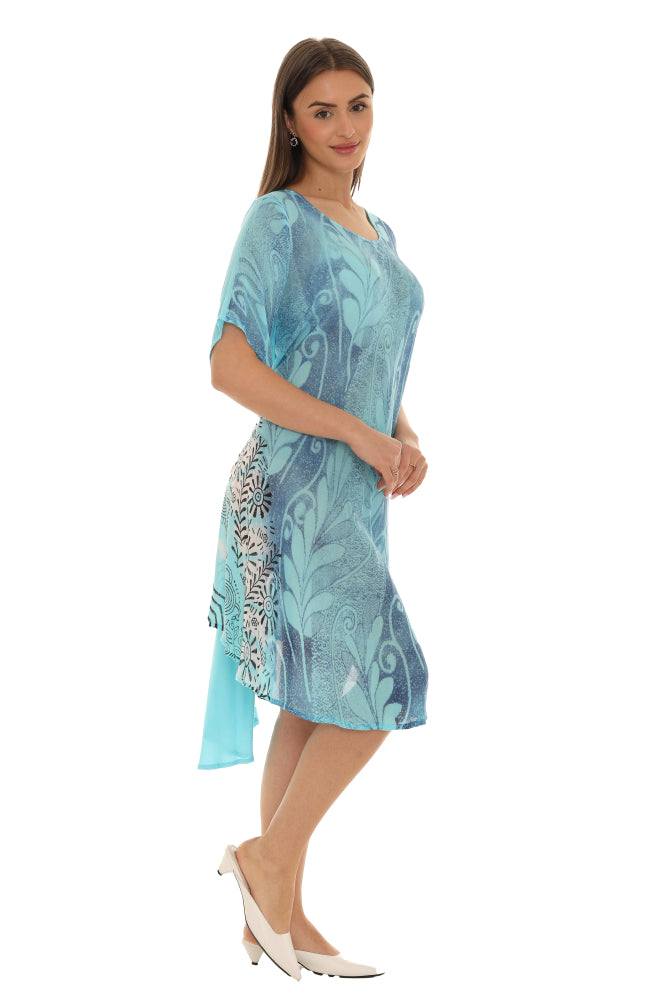 Floral Short-Sleeve Handkerchief Shift Dress 2X / PURPLE Floral Short-Sleeve Handkerchief Shift Dress 2X / PURPLE
